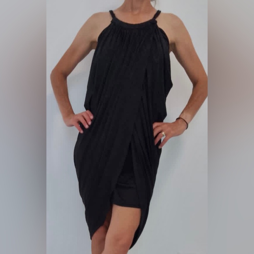 Elegant Black Halter Asymmetrical Cocktail Dress